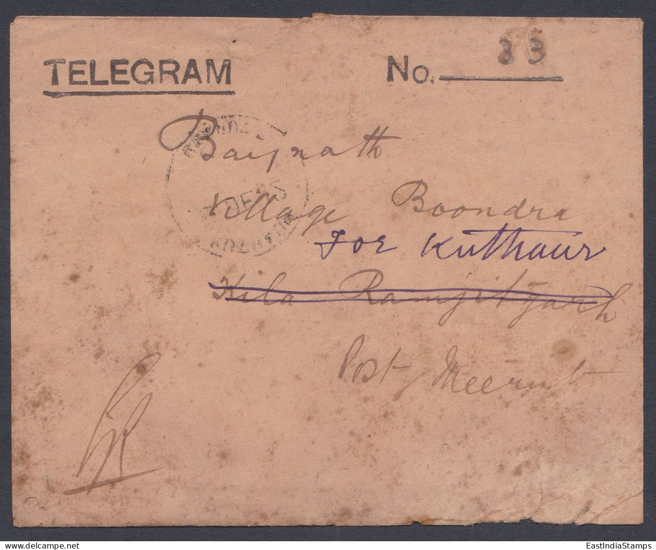 Inde British India 1912 Telegram - 1911-35 Roi Georges V