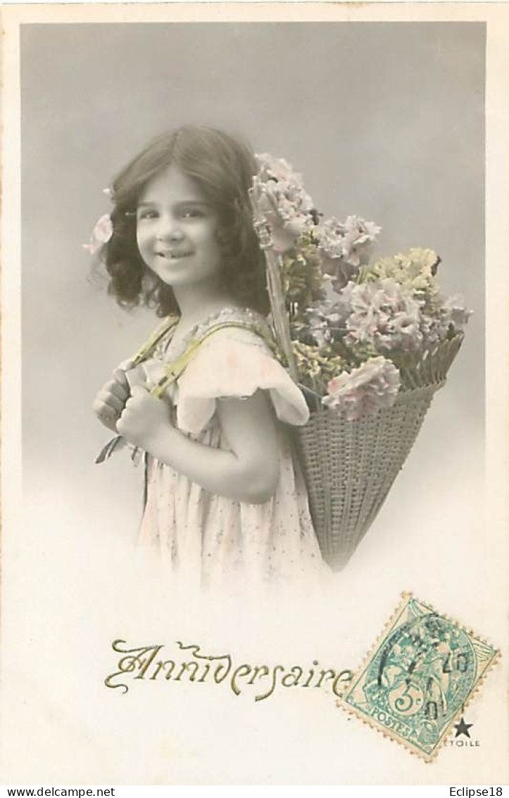 Fillette - Panier De  Fleurs Joyeux Anniversaire  Q 2597 - Portretten