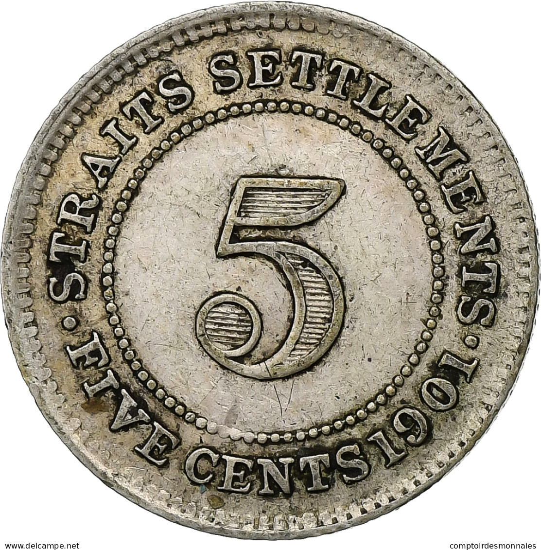 Établissements Des Détroits, Victoria, 5 Cents, 1901, Argent, TTB, KM:10 - Singapour