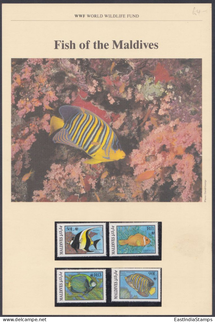 Maldives 1986 MNH WWF Fish, Fishes, Anemone, Moorish Idol, Regal Angelfish, Staghorn Coral, Emperor Angelfish - Maldives (1965-...)