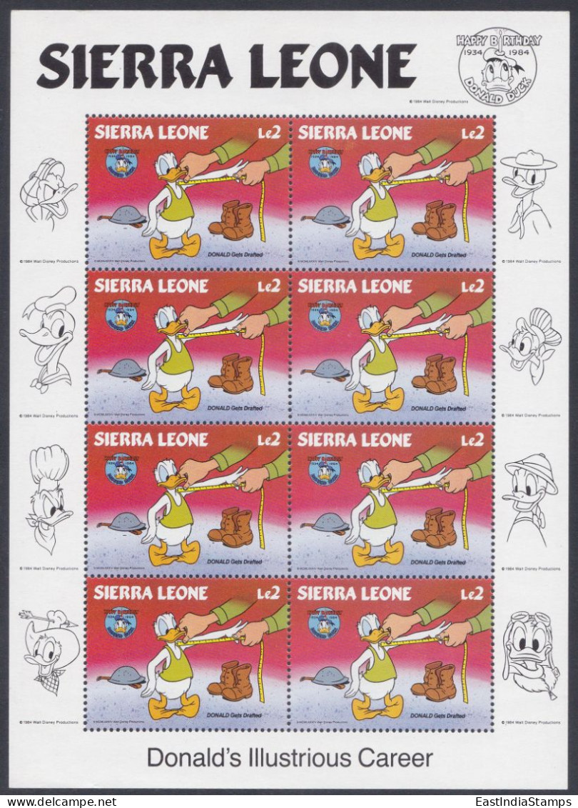 Sierra Leone 1984 MNH Sheet Disney, Donald Duck, Cartoon, Children - Sierra Leone (1961-...)