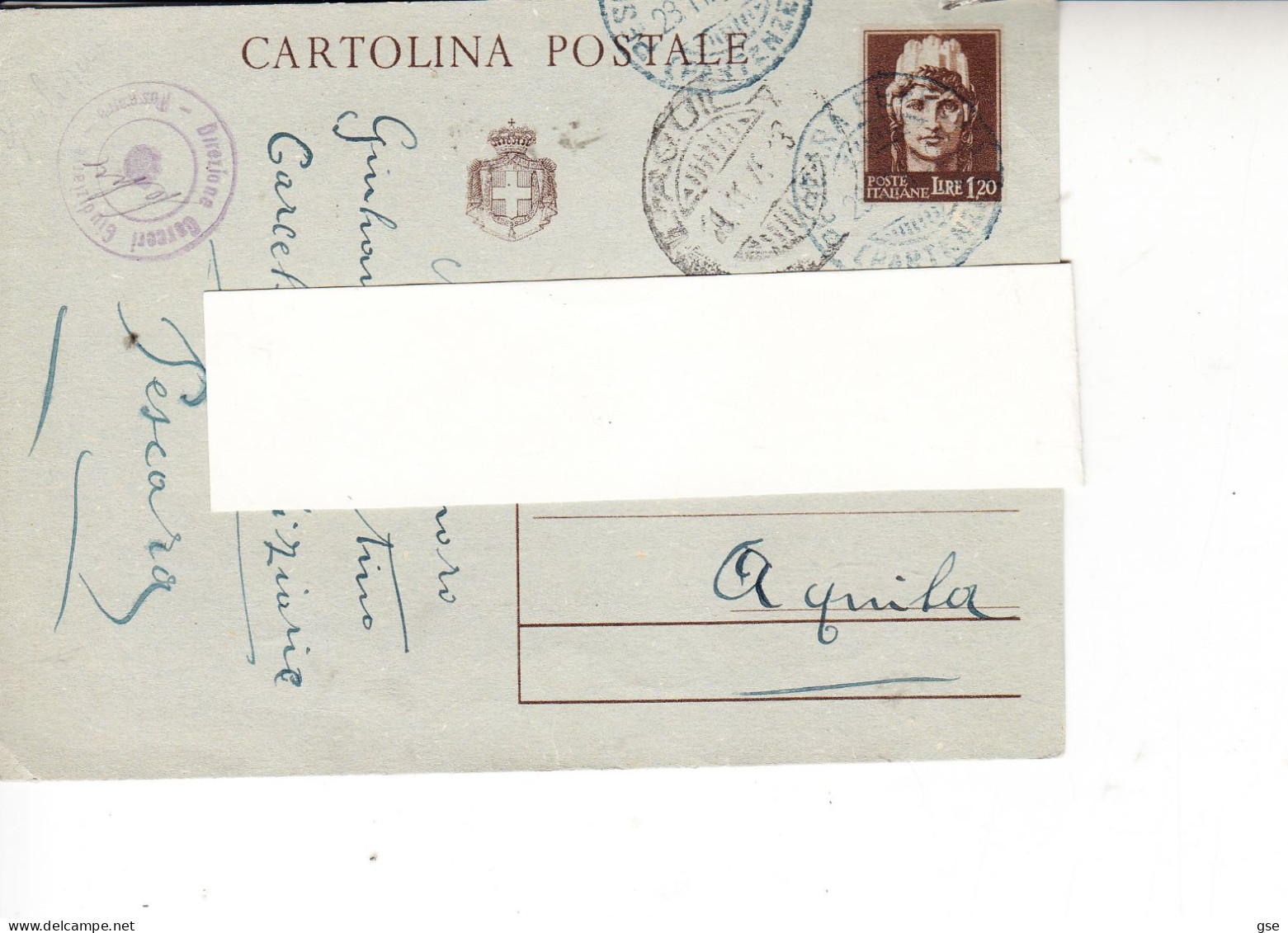 ITALIA  1945 - Intero Postale Da Pescara Ad Aquila - Marcofilía