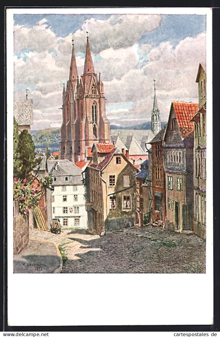 Künstler-AK Marburg / Lahn, Am Roten Graben  - Marburg