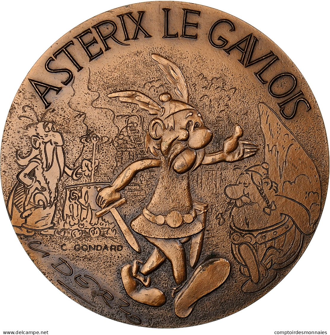 France, Médaille, Astérix Le Gaulois , René Goscinny, 1980, Bronze, C. - Other & Unclassified