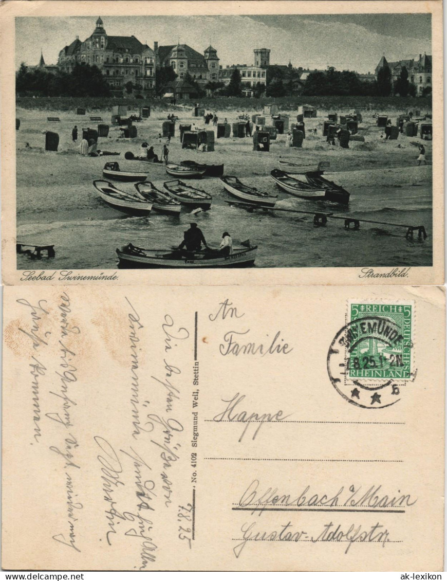 Postcard Swinemünde Świnoujście Strandleben - Boote, Hotels 1925 - Pommern