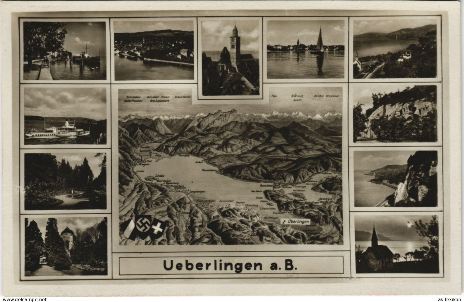 Ansichtskarte Überlingen Landkarte, Dampfer, Umland Mehrbild 1937 - Ueberlingen