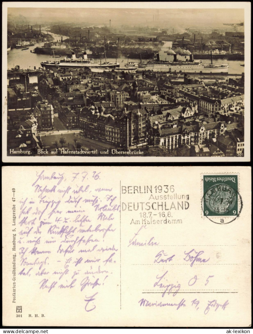 Ansichtskarte Hamburg Blick Auf Hafenstadtviertel Und Dampfer 1934 - Otros & Sin Clasificación