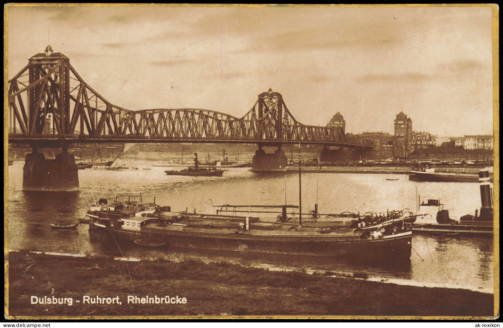 Ruhrort-Duisburg Ruhrorterhafen Brücke Schleppschiffe Goldrahmen 1926 Goldrand - Duisburg