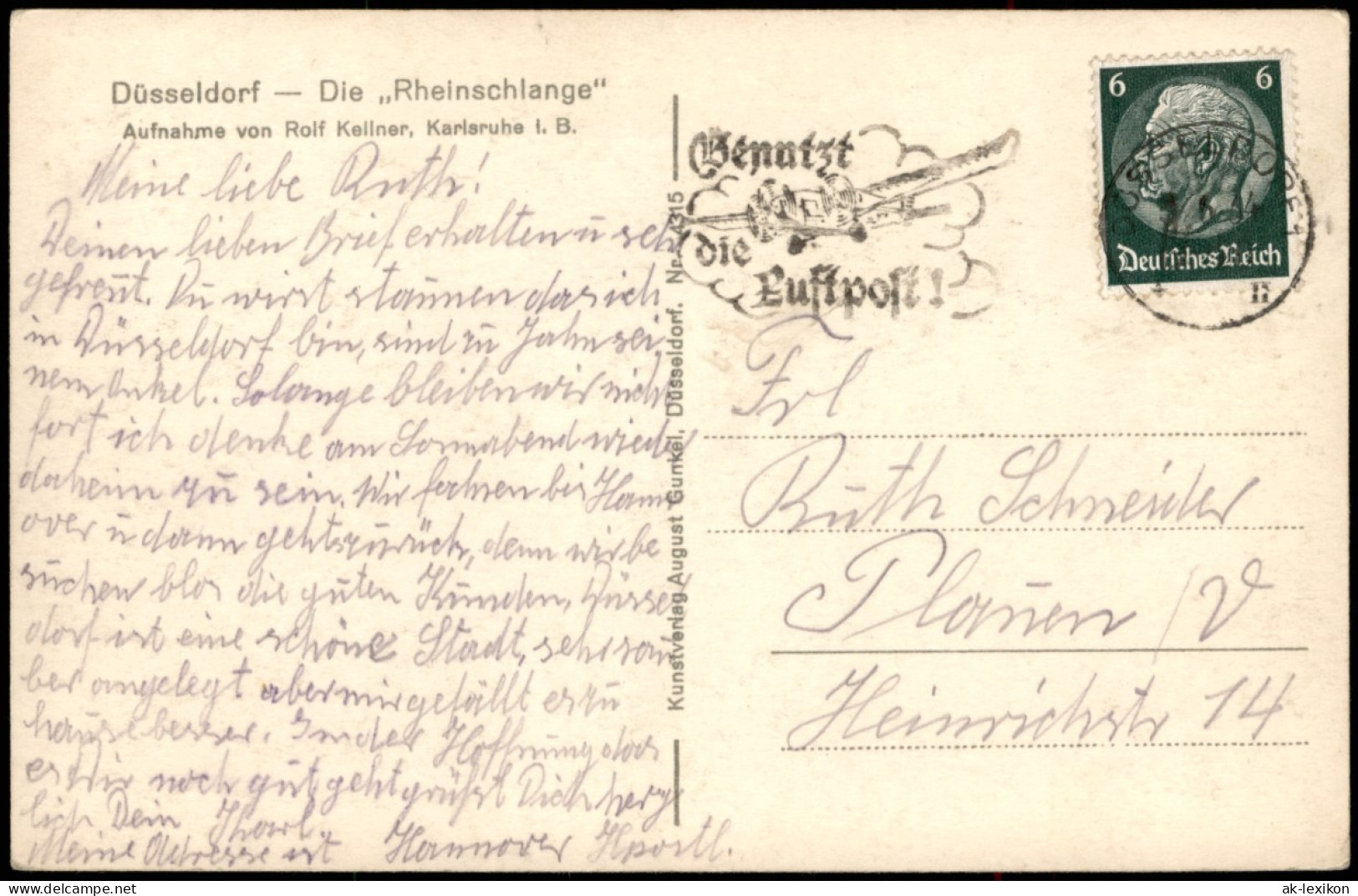 Ansichtskarte Düsseldorf Die Rheinschlange 1934 - Duesseldorf