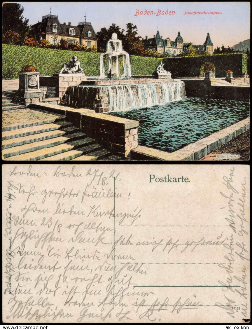 Ansichtskarte Baden-Baden Josefinenbrunnen. 1919 - Baden-Baden