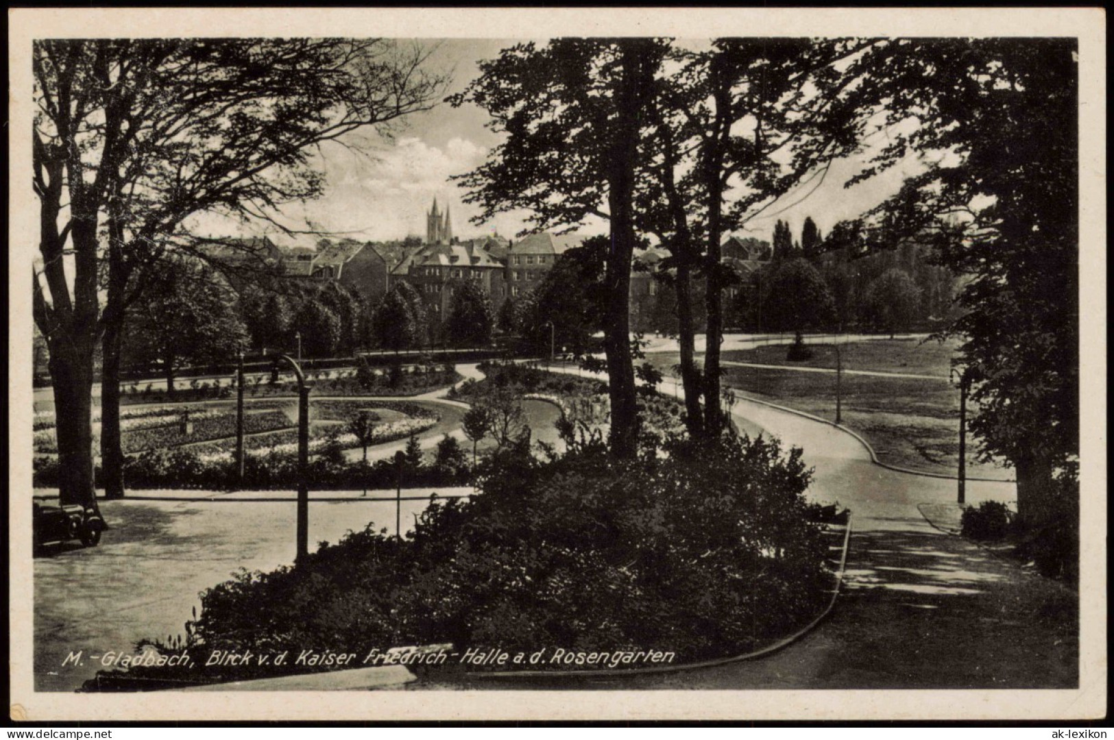 Ansichtskarte Mönchengladbach Kaiser Friedrich-Halle A.d. Rosengarten 1936 - Moenchengladbach