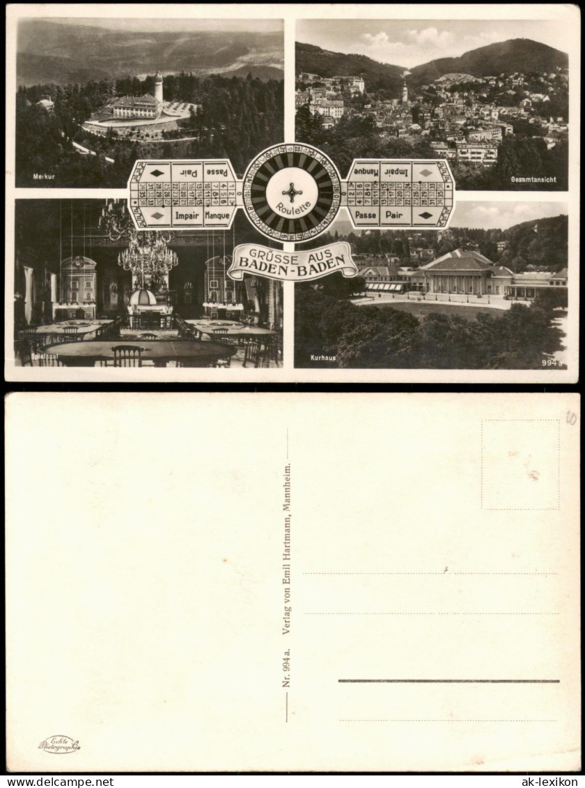 Ansichtskarte Baden-Baden Mehrbildkarte U.a. Kurhaus Und Spiel-Casino 1940 - Baden-Baden