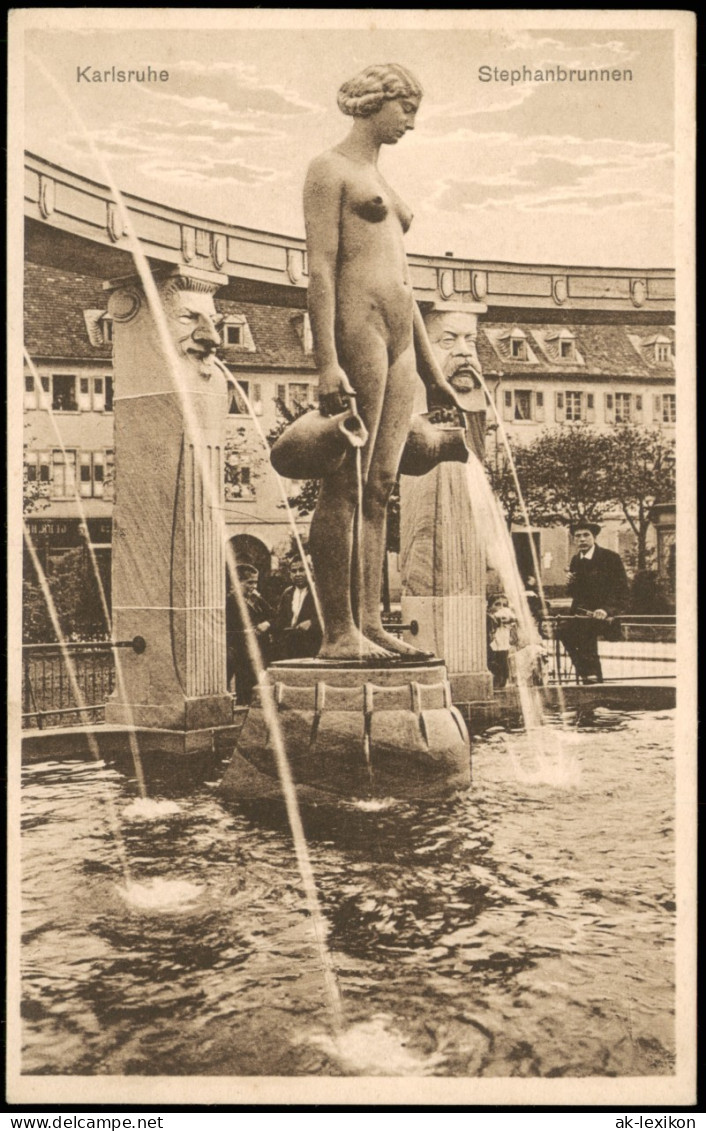 Ansichtskarte Karlsruhe Stephansbrunnen 1930 - Karlsruhe