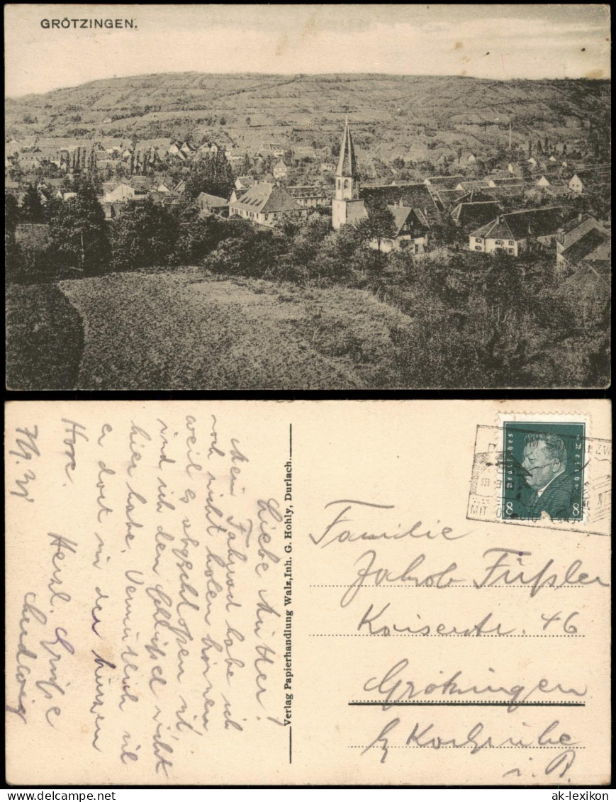Ansichtskarte Grötzingen-Karlsruhe Panorama-Ansicht 1925 - Karlsruhe