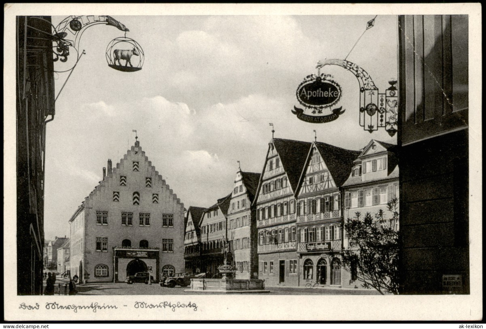 Bad Mergentheim Ortspartie Am Hotel U. Café WIEN, Apotheke, Marktplatz 1940 - Bad Mergentheim