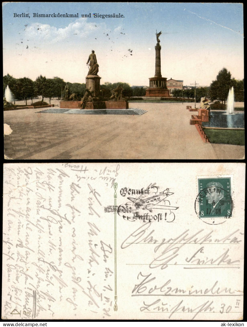 Ansichtskarte Mitte-Berlin Bismarckdenkmal Und Siegessäule 1931 - Mitte
