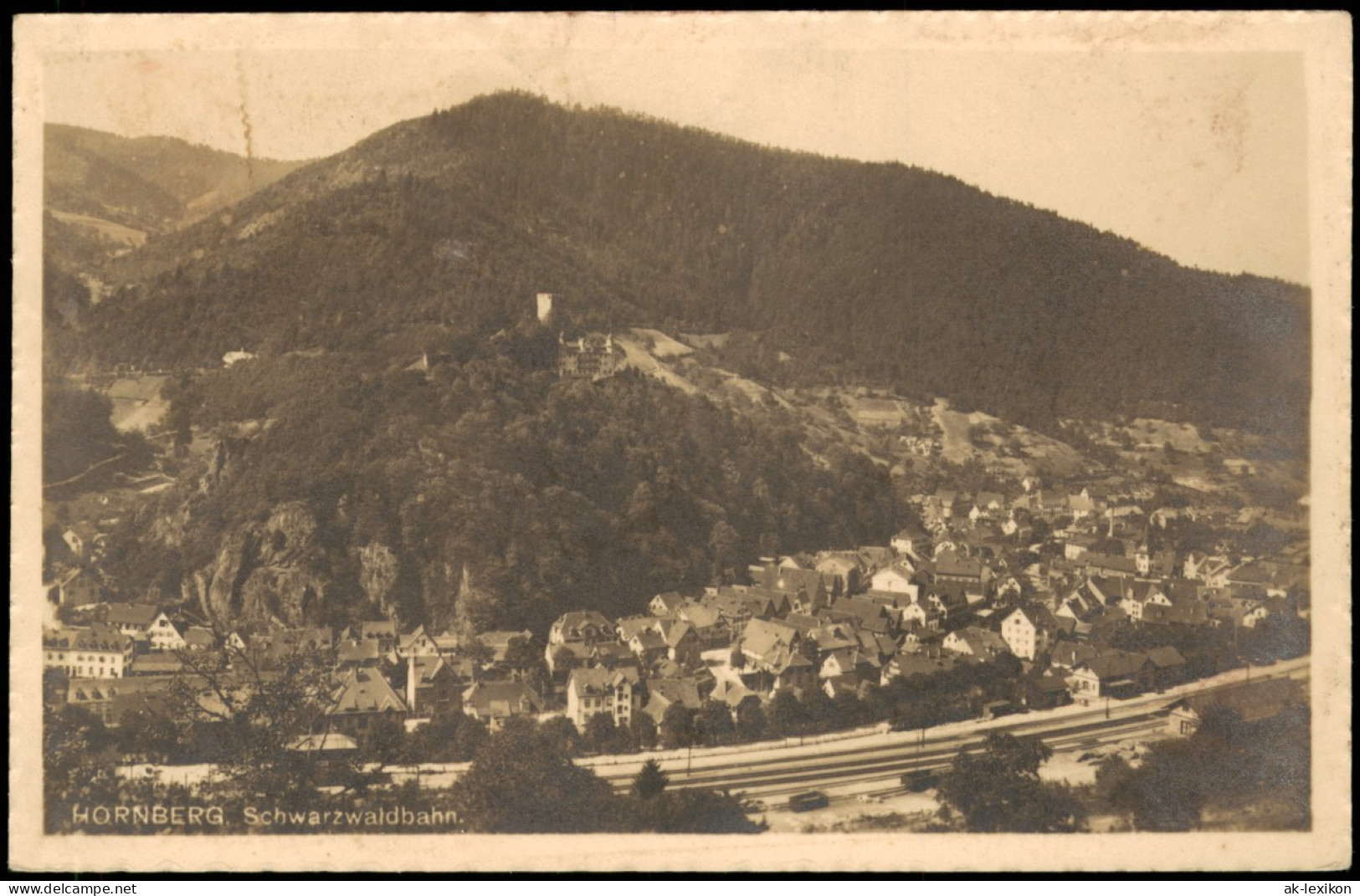 Hornberg Panorama Schwarzwaldbahn, Blick  Bahnstrecke 1921   Bahnpoststempel - Hornberg