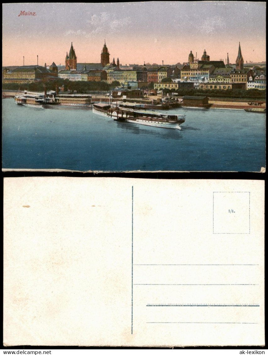 Ansichtskarte Mainz Panorama-Ansicht Am Rhein Ufer Anlegende Schiffe 1910 - Mainz