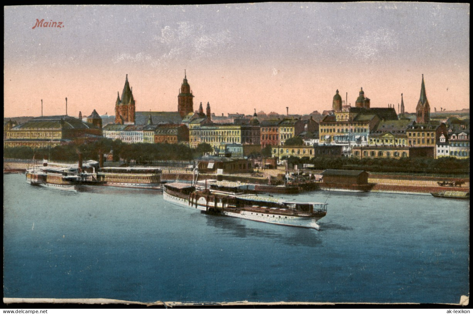 Ansichtskarte Mainz Panorama-Ansicht Am Rhein Ufer Anlegende Schiffe 1910 - Mainz