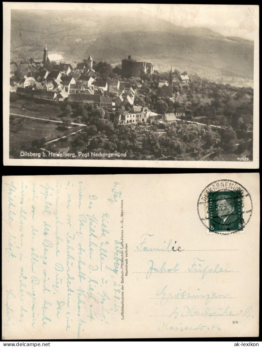 Ansichtskarte Dilsberg-Neckargemünd Luftaufnahme 1929 - Neckargemuend