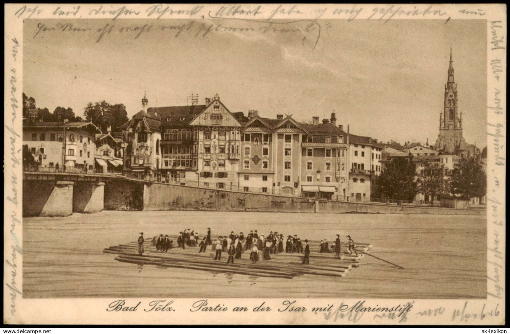 Ansichtskarte Bad Tölz Marienstift, Isar - Menschen Auf Floß 1927 - Bad Toelz