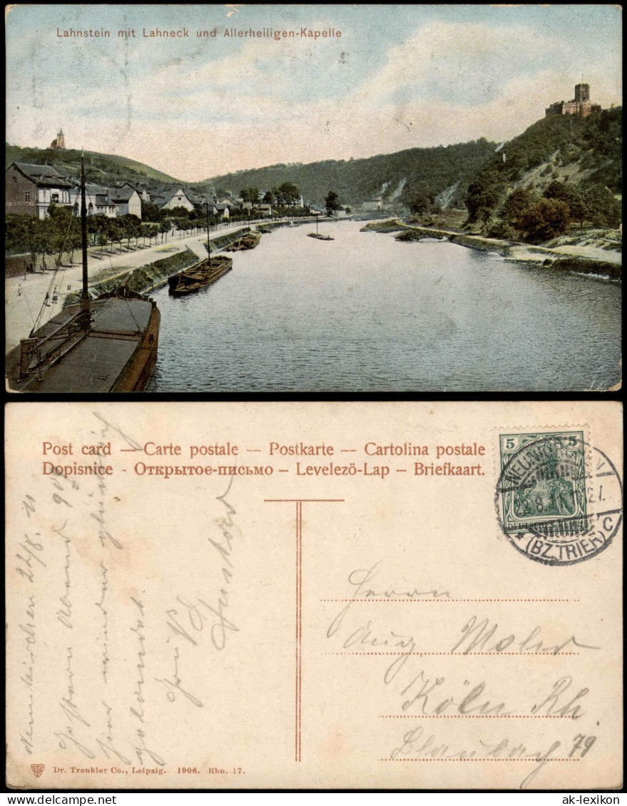 Lahnstein Lahneck Und Allerheiligen-Kapelle, Anleger Schleppschiffe 1911 - Lahnstein