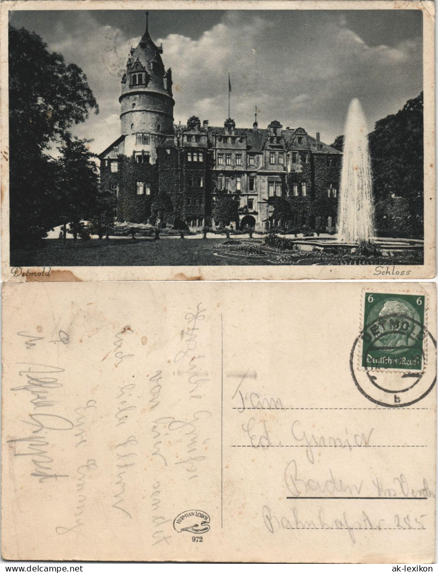 Ansichtskarte Detmold Fontäne Am Schloss 1940 - Detmold