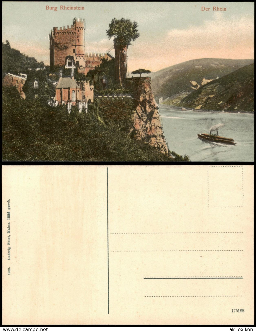 Ansichtskarte Bingen Am Rhein Burg Rheinstein, Dampfer 1909 - Bingen