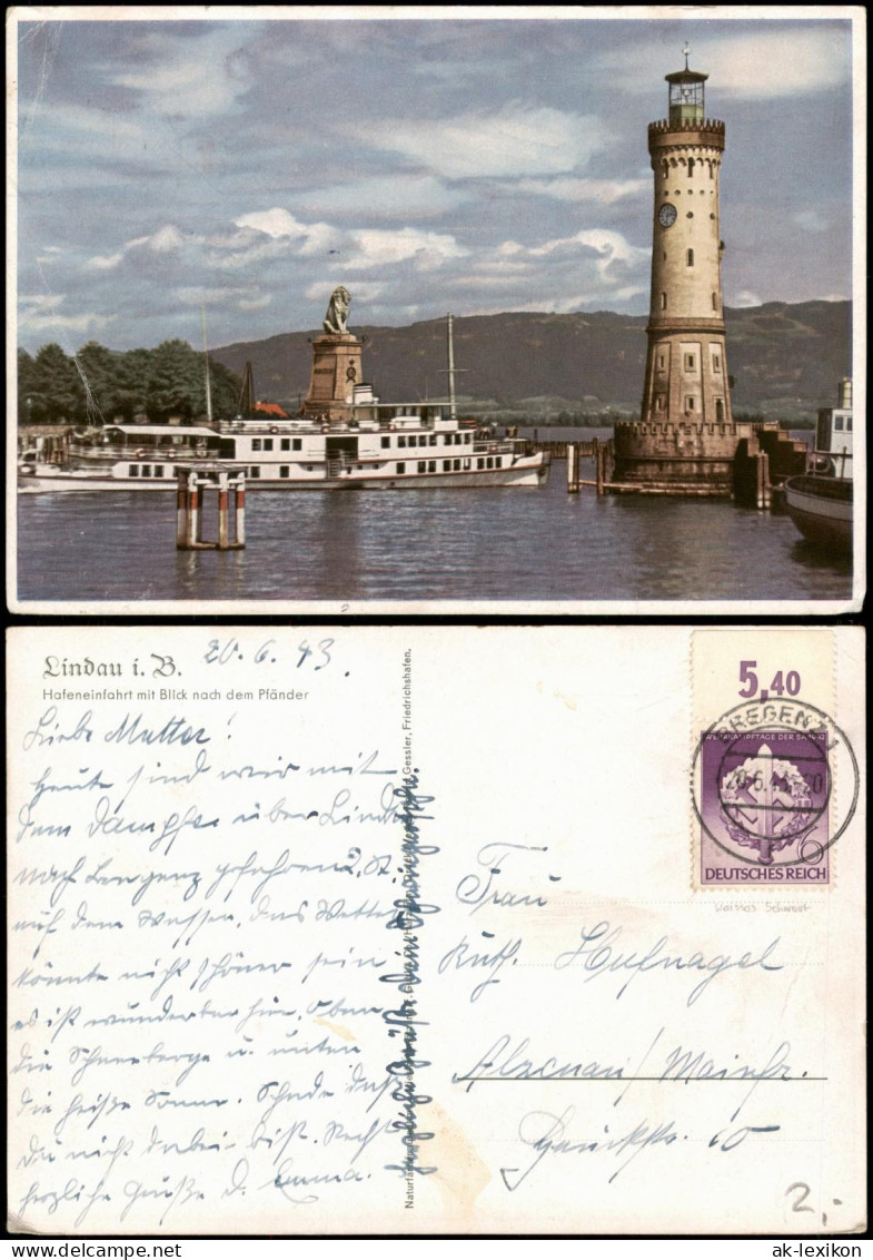 Lindau (Bodensee) Hafeneinfahrt Mit Blick Nach Dem Pfänder, Bodensee Schiff 1943 - Otros & Sin Clasificación