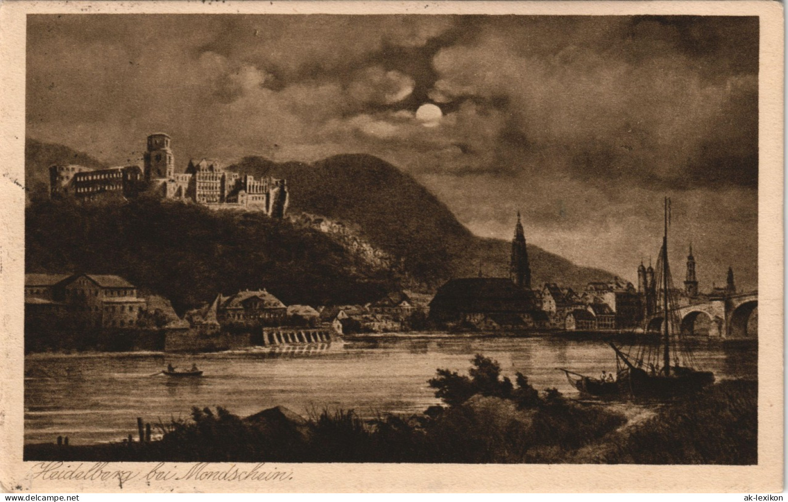 Ansichtskarte Heidelberg Stadt Bei Mondschein Stimmungsbild 1921 - Heidelberg