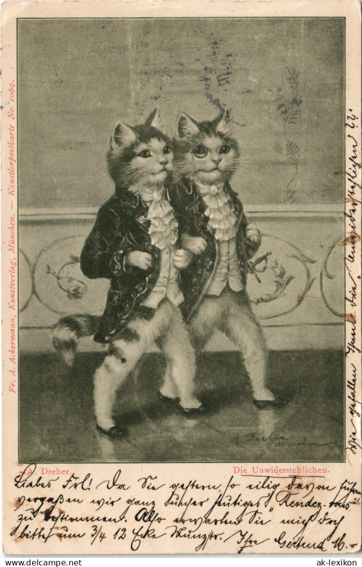 Tiere Als Menschen Künstlerkarten Andromorphische Katzen Als Feine Herren 1902 - Autres & Non Classés