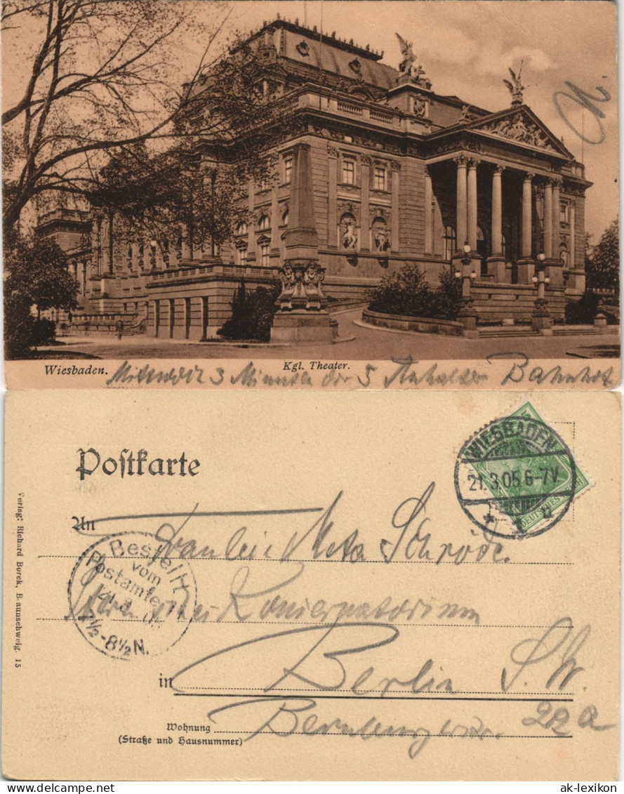 Wiesbaden  (königliches Hoftheater) 1905  Gel. Div. Stempel - Wiesbaden