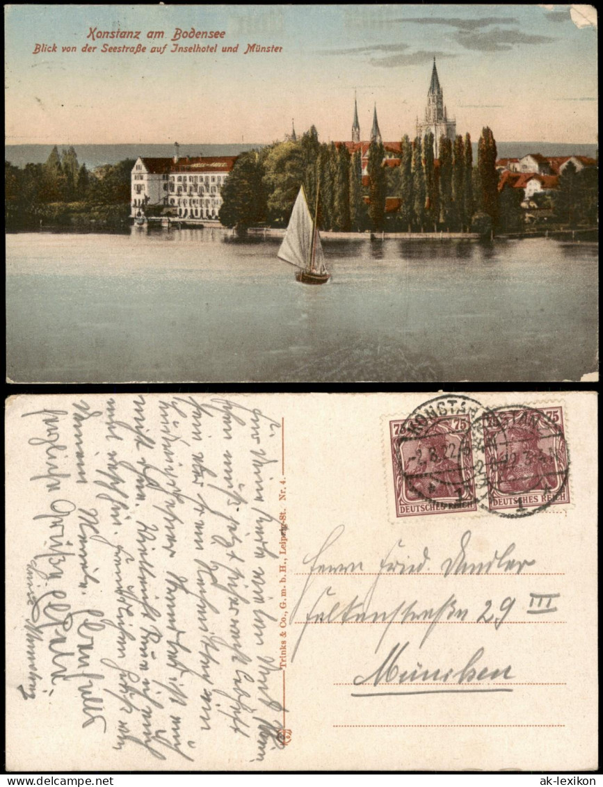 Konstanz Blick Von Der Seestraße Auf Inselhotel Und Münster 1922 - Konstanz