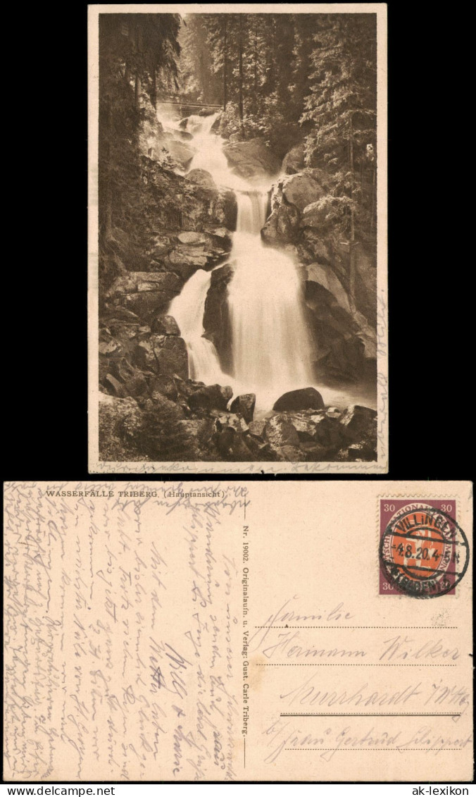 Ansichtskarte Triberg Schwarzwald Kaskaden-Wasserfall 1920 Stempel VILLINGEN - Triberg