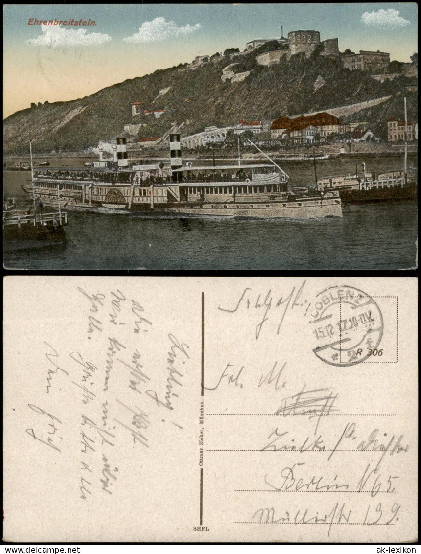 Ehrenbreitstein-Koblenz Schiff Dampfer Passiert Ehrenbreitstein   Rhein 1917 - Koblenz