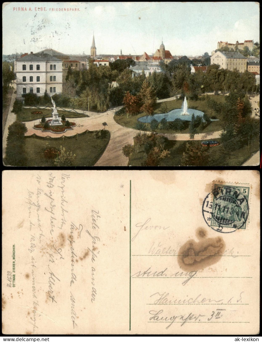 Ansichtskarte Pirna Stadt Partie Am Friedenspark 1911 - Pirna