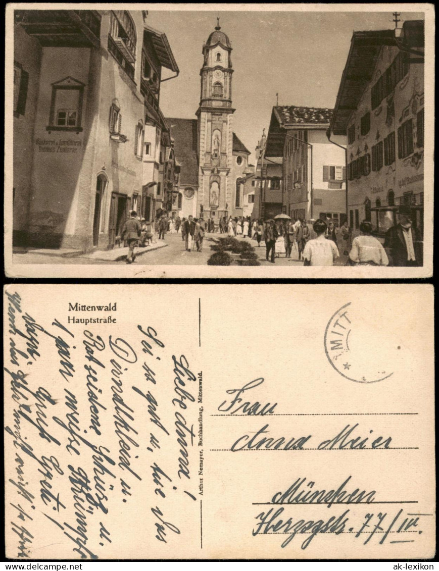 Ansichtskarte Mittenwald Belebte Hauptstraße 1920 - Mittenwald
