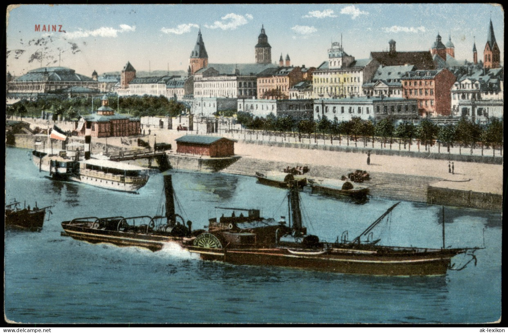 Ansichtskarte Mainz Panorama-Ansicht Schiffe, Partie Am Rhein-Ufer 1912 - Mainz