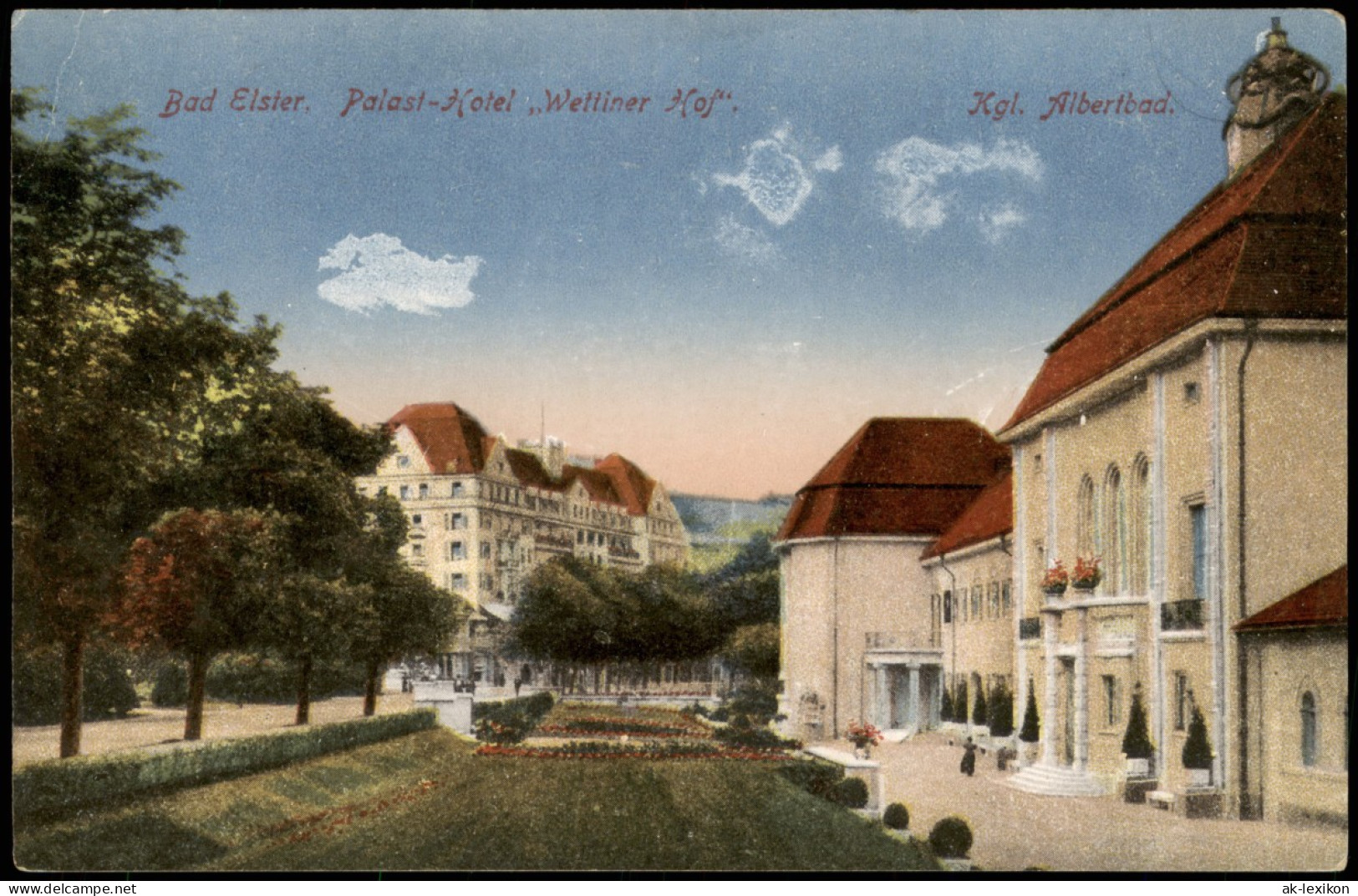 Ansichtskarte Bad Elster Palast-Hotel Wettiner Hof U. Kgl. Albertbad 1918 - Bad Elster