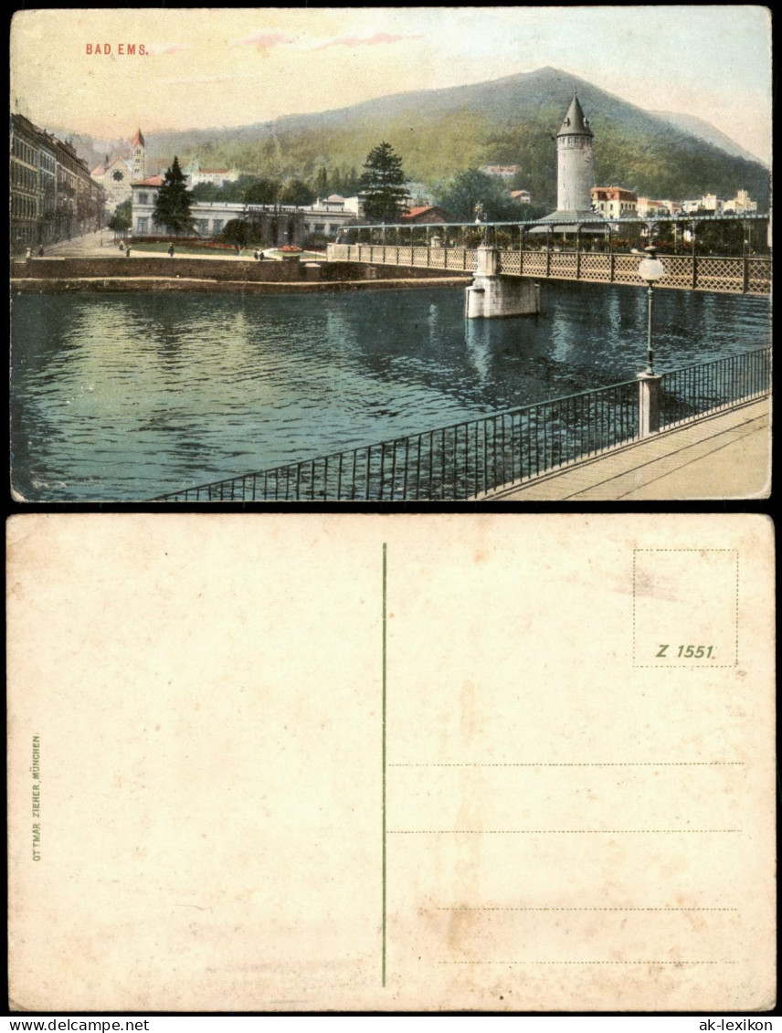 Ansichtskarte Bad Ems Fluss Partie Mit Brücke 1910 - Bad Ems