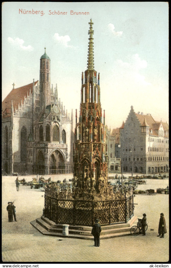 Ansichtskarte Nürnberg Schöner-Brunnen Stadt Teilansicht 1910 - Nürnberg
