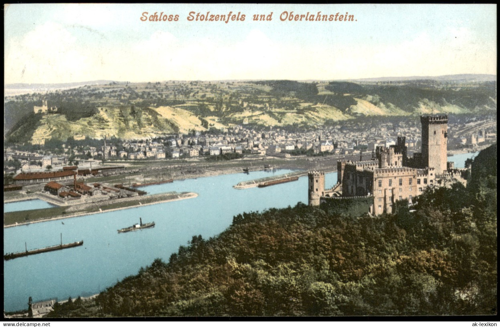Stolzenfels-Koblenz Schloß Stolzenfels, Rhein, Oberlahnstein Panorama 1908 - Koblenz