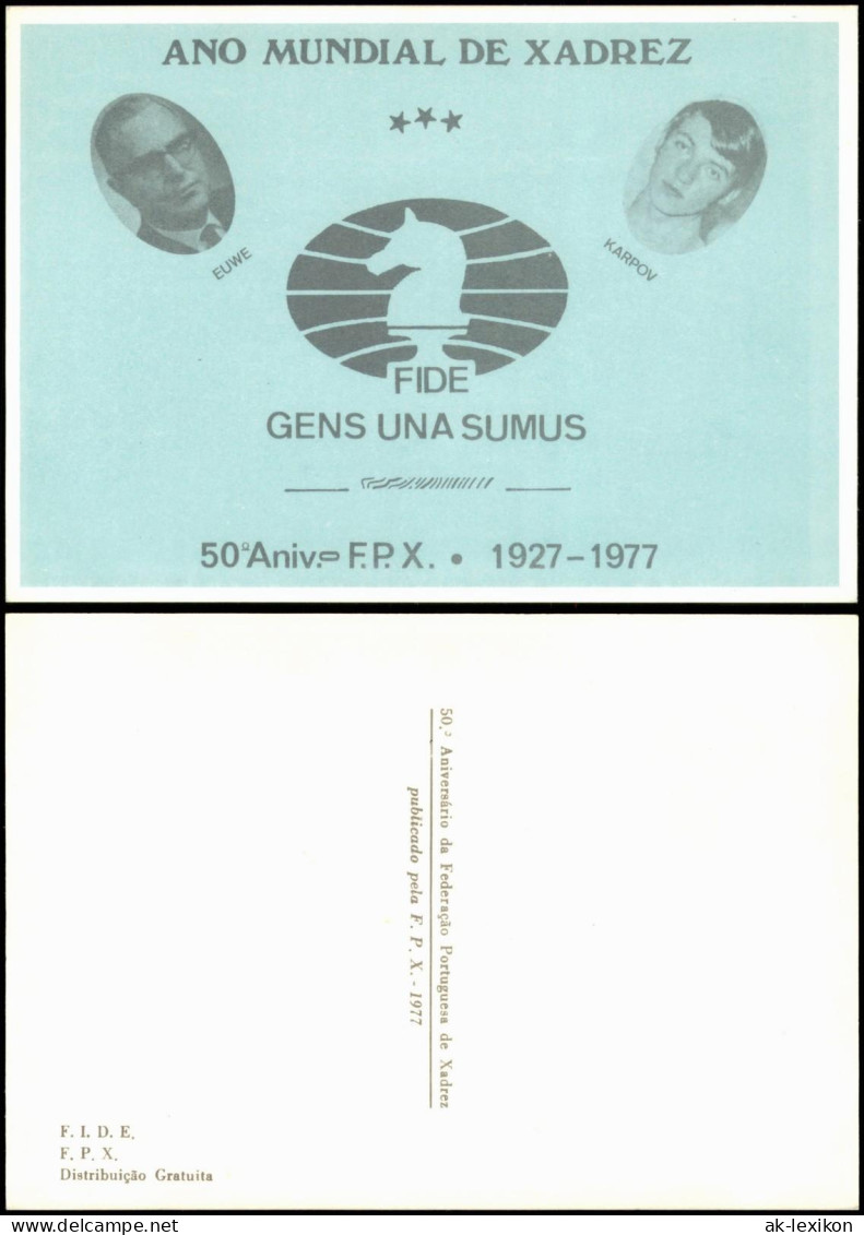 Ansichtskarte  ANO MUNDIAL DE XADREZ KARPOV EUWE Schach Chess - Spiel 1977 - Zeitgenössisch (ab 1950)