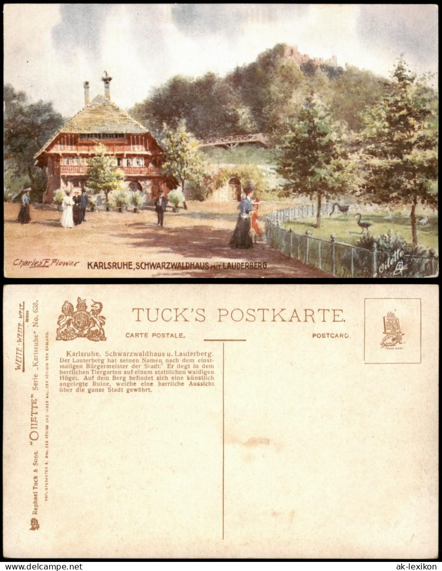 Ansichtskarte Karlsruhe Stadtgarten, Schwarzwaldhaus - Künstlerkarte 1912 - Karlsruhe