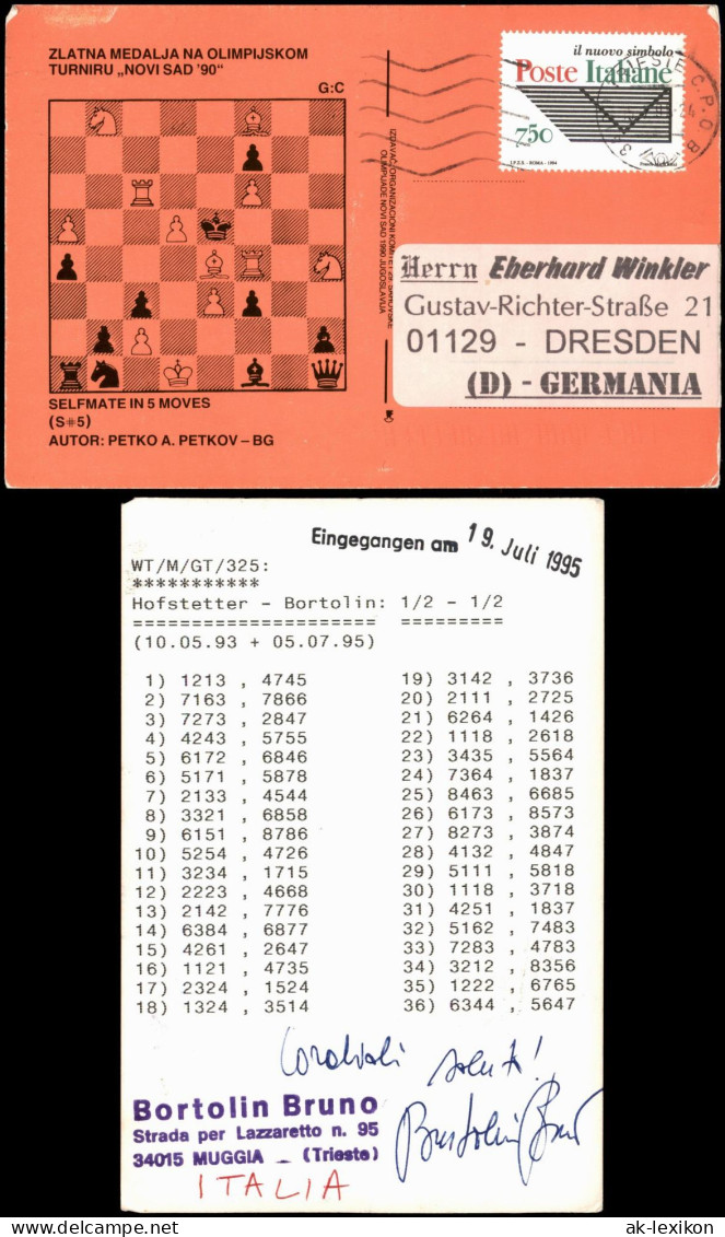 Ansichtskarte  Schach-Spiel (Chess) Motivkarte Turnier NOVI SAD 1990 1995 - Zeitgenössisch (ab 1950)