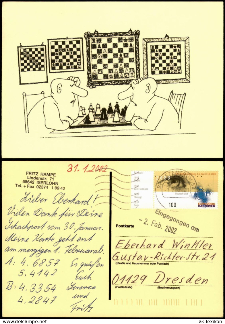 Schach Chess - Spiel, Künstlerkarte Männer Beim Schachspiel 2002 - Contemporain (à Partir De 1950)