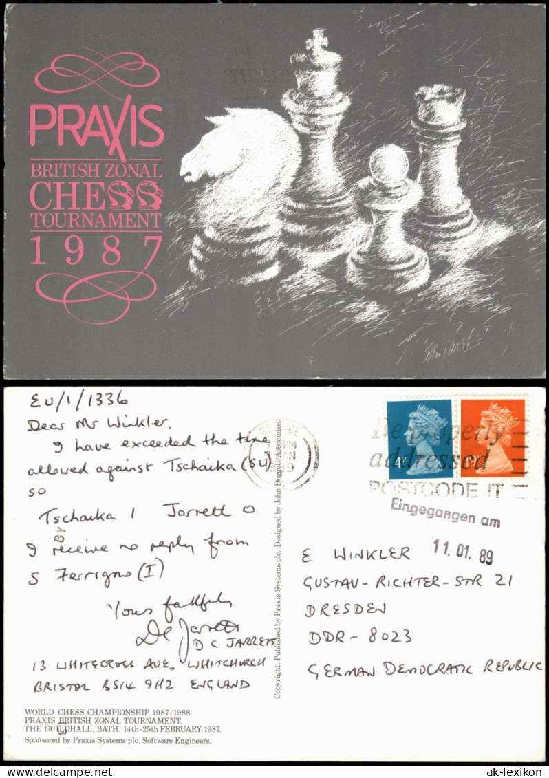 Ansichtskarte  WORLD CHESS CHAMPIONSHIP PRAXIS BRITISH ZONAL TOURNAMENT 1987 - Contemporain (à Partir De 1950)