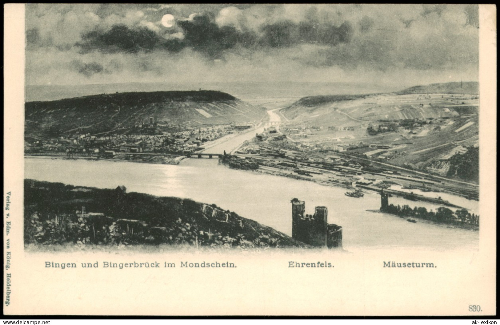 Bingen Am Rhein Rhein, Bingen Und Bingerbrück Im Mondschein 1900 Luna - Bingen