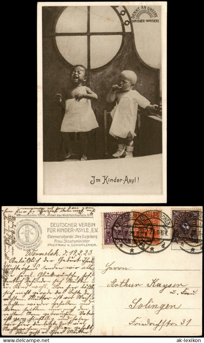 KRIEGER-WAISEN! Künstlerkarte Babys 1923  Gel Posthorn Mehrfachfrankatur - Abbildungen