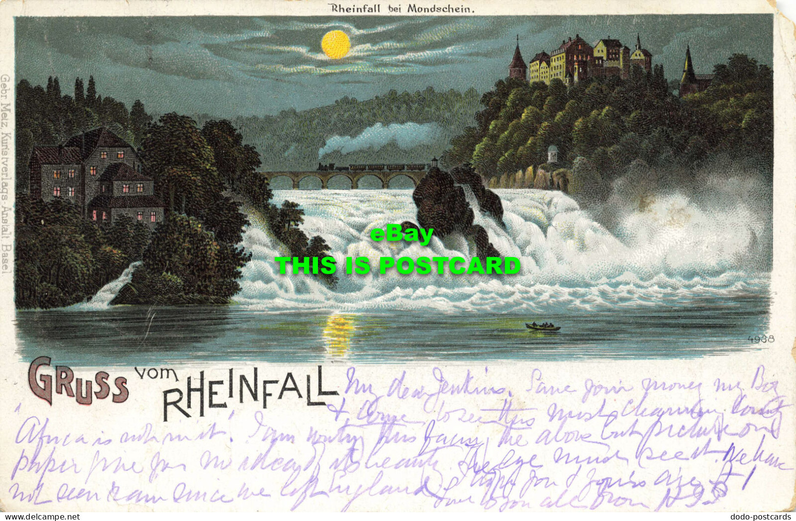 R613472 Gruss Vom Rheinfall. Rheinfall Bei Mondschein. Gebr. Metz. 1901. 4938 - World
